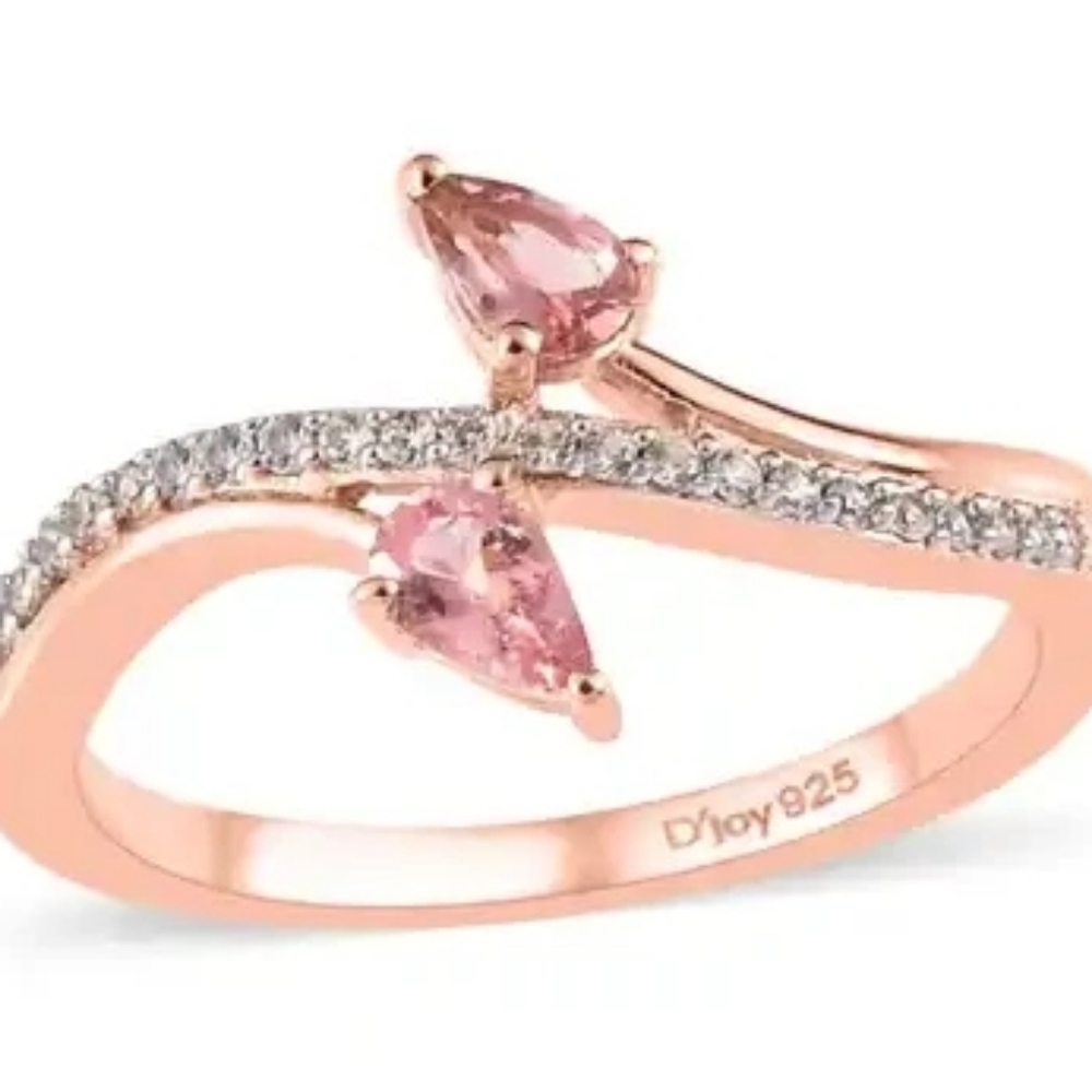 Pink Tourmaline Bypass Ring with White Zircon